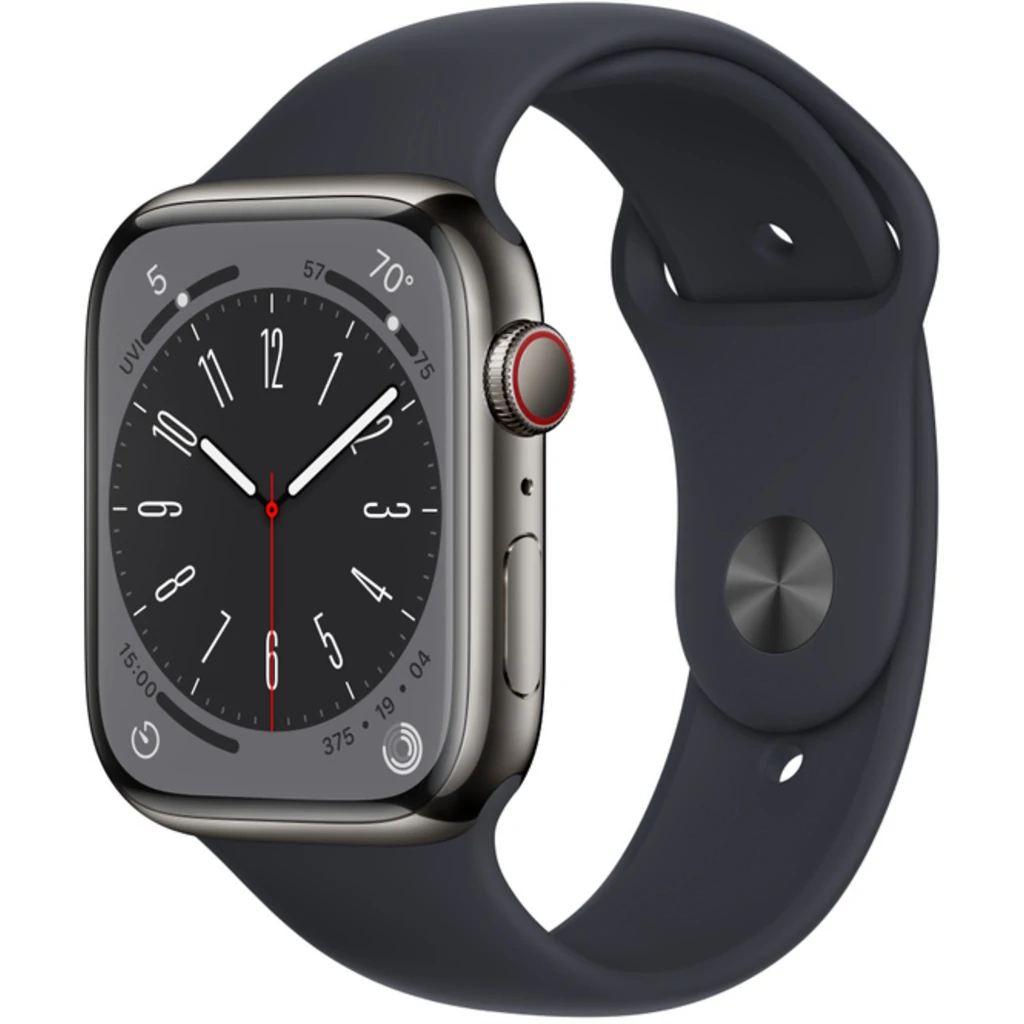 Смарт-годинник Apple Watch Series 8 GPS + Cellular 45mm Graphite Stainless Steel Case with Midnight Sport Band (MNKU3)