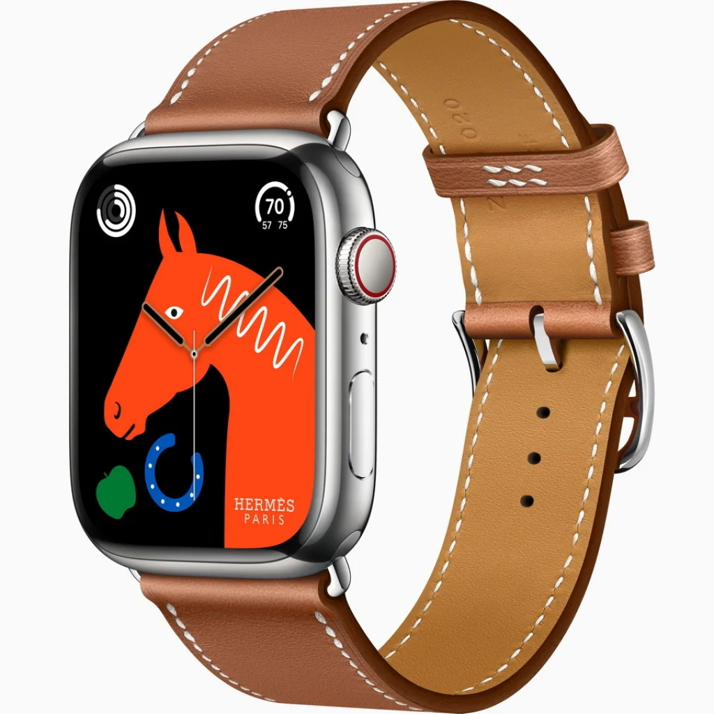 Смарт-часы Apple Watch Hermes Series 8 GPS + Cellular 45mm Silver Stainless Steel Case with Gold Single Tour (MNL03)
