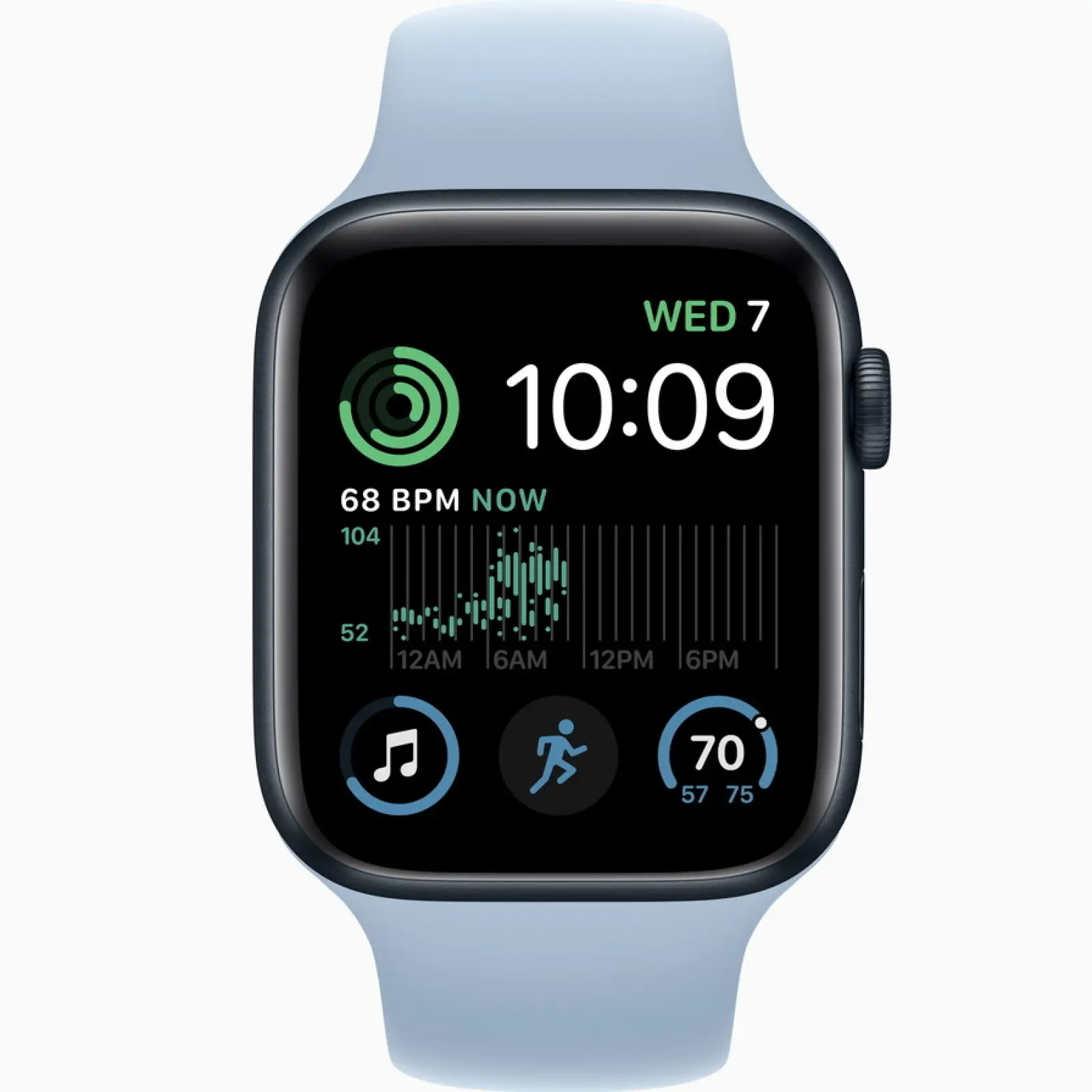 Смарт-часы Apple Watch SE 2 GPS 44mm Midnight Aluminum Case with Sky Sport Band S/M (MNLC3, MR363)