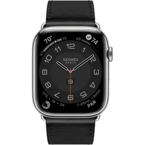 Смарт-годинник Apple Watch Hermes Series 8 GPS + Cellular 45mm Silver Stainless Steel Case with Noir Single Tour Deployment Buckle (MNNR3, MKGG3)
