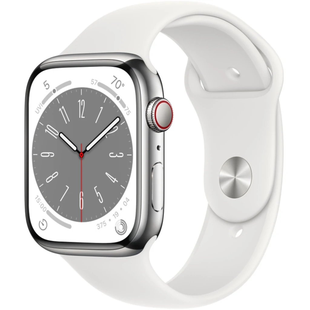 Смарт-годинник Apple Watch Series 8 GPS + Cellular 41mm Silver Stainless Steel Case with White Sport Band (MNJ53)