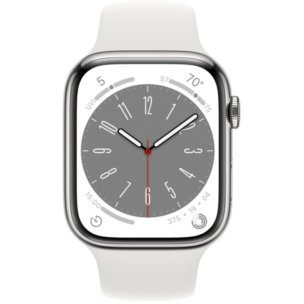 Смарт-годинник Apple Watch Series 8 GPS + Cellular 41mm Silver Stainless Steel Case with White Sport Band (MNJ53)