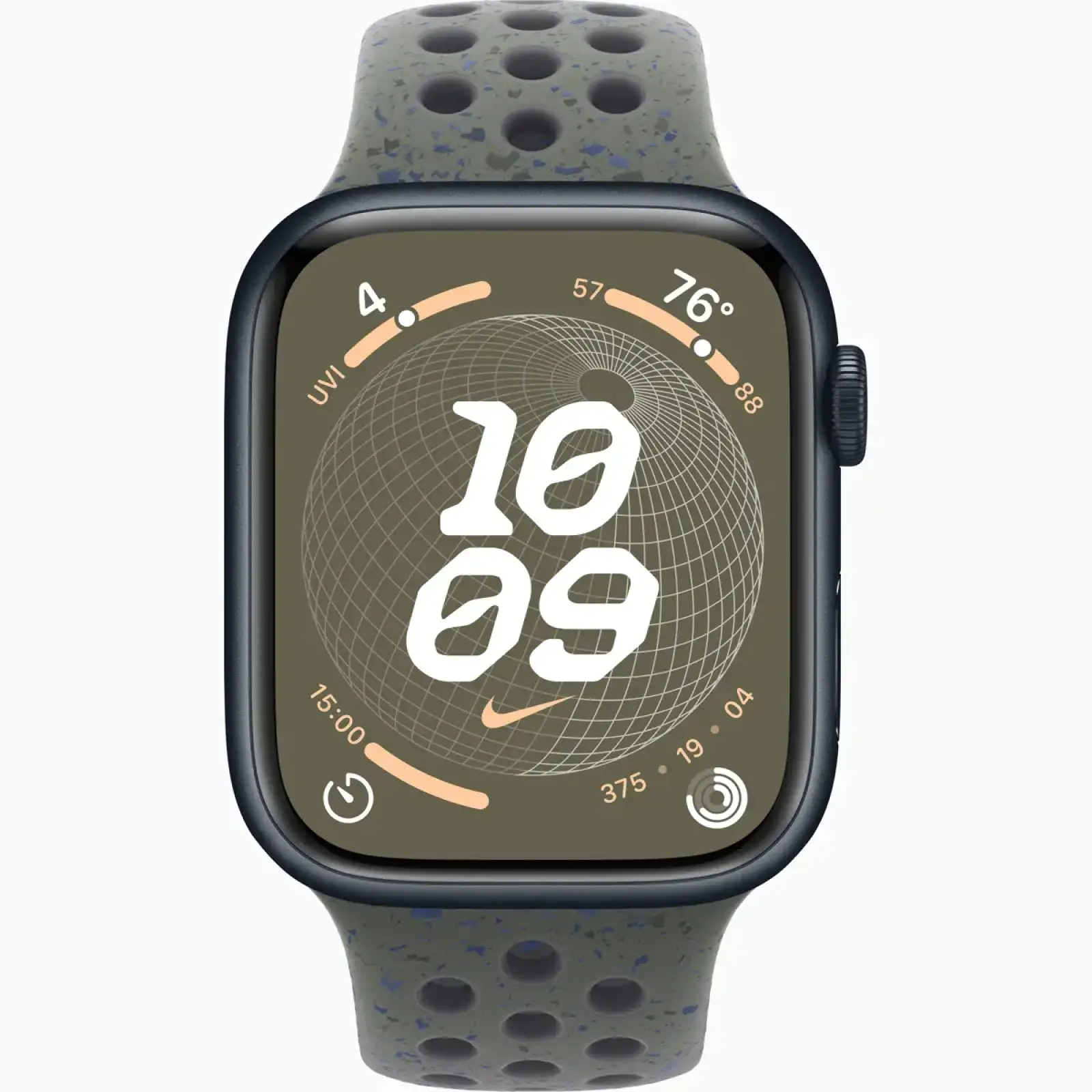 Смарт-годинник Apple Watch Series 9 GPS 45mm Midnight Aluminum Case with Cargo Khaki Nike Sport Band M/L (MR9Q3, MUVD3)