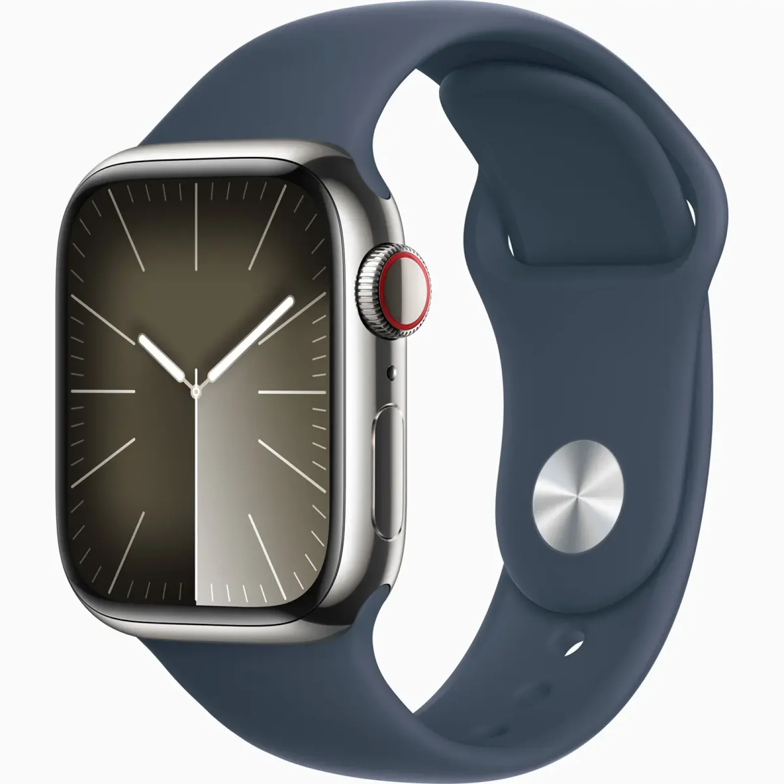 Смарт-годинник Apple Watch Series 9 GPS + Cellular 41mm Silver Stainless Steel Case with Storm Blue Sport Band M/L (MRJ33)