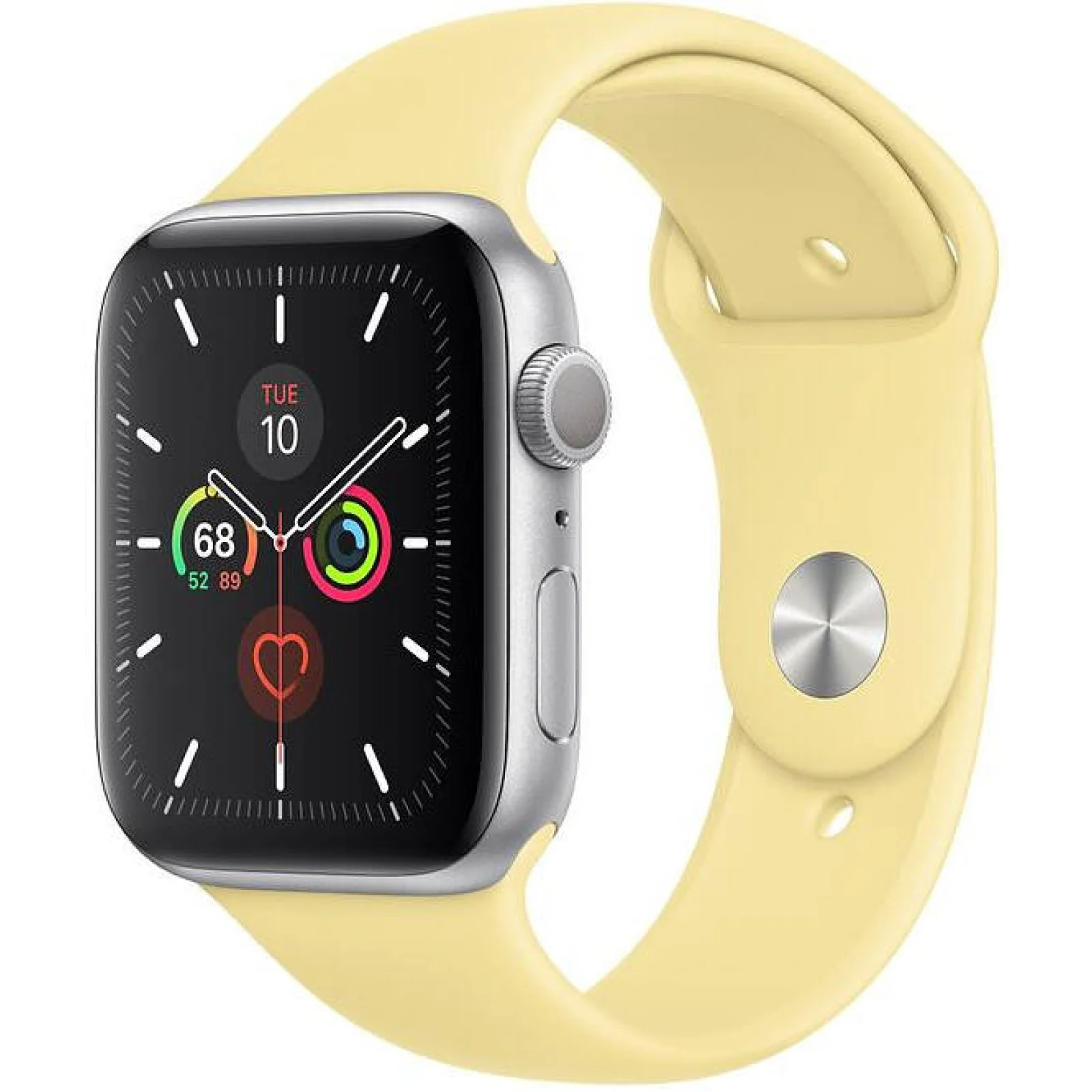 Apple Watch Series 5 GPS 44mm Silver Aluminum Case with Lemon Cream Sport Band (MWT32)