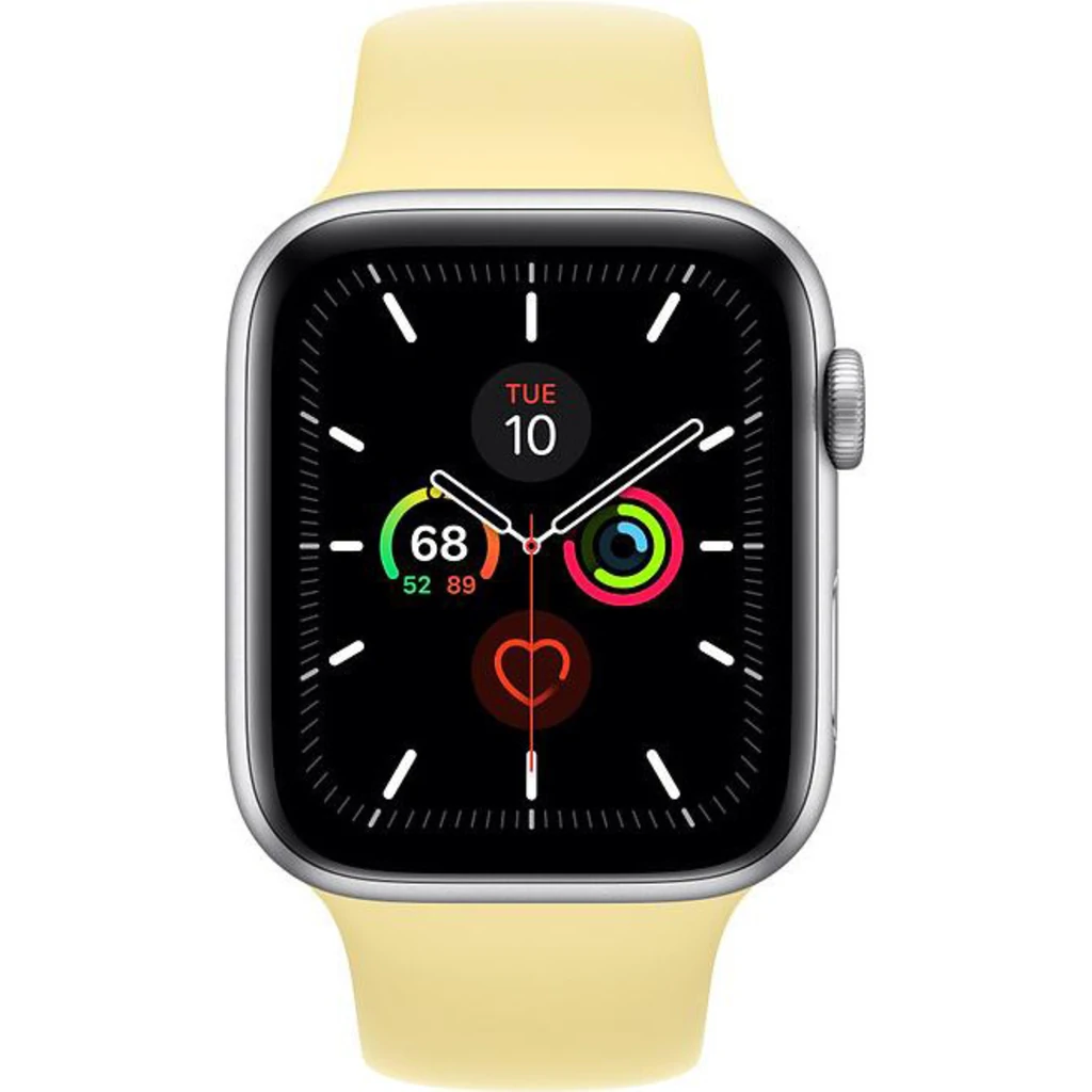 Apple Watch Series 5 GPS 44mm Silver Aluminum Case with Lemon Cream Sport Band (MWT32)