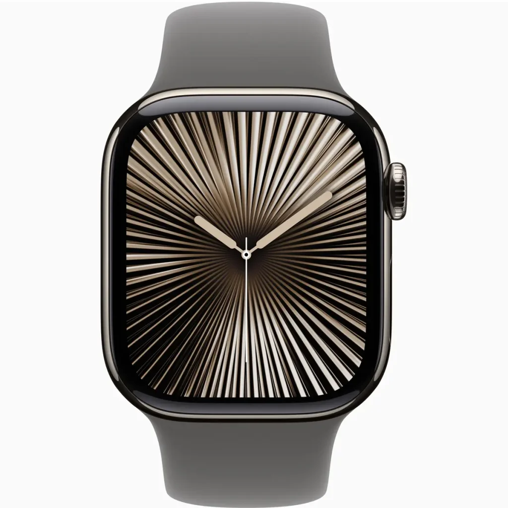 Смарт-годинник Apple Watch Series 10 GPS + Cellular 42mm Natural Titanium Case with Stone Grey Sport Band S/M (MWXD3)