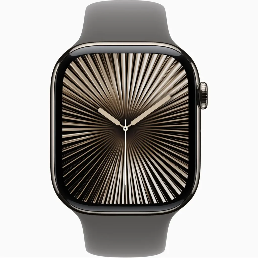 Смарт-годинник Apple Watch Series 10 GPS + Cellular 46mm Natural Titanium Case with Stone Grey Sport Band M/L (MWYA3)