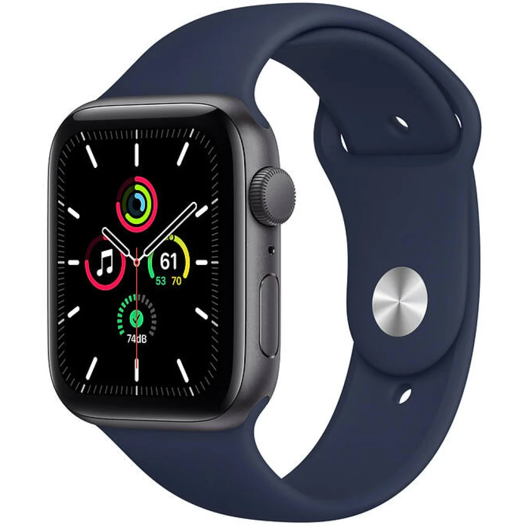 Apple Watch SE GPS 44mm Space Gray Aluminum Case with Deep Navy Sport Band MYE32 (MYE32LL/A)