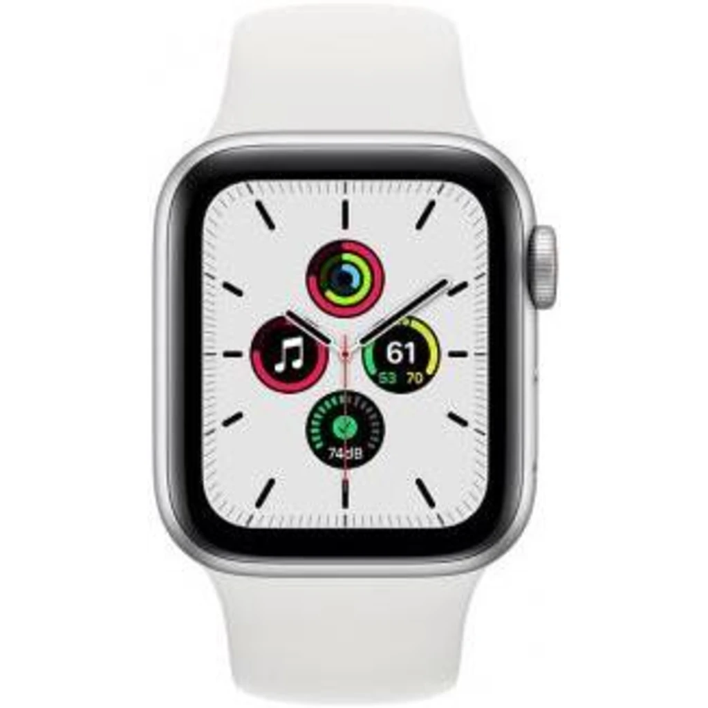Apple Watch SE GPS + Cellular 44mm Silver Aluminum Case with White Sport Band (MYEM2, MYEV2)