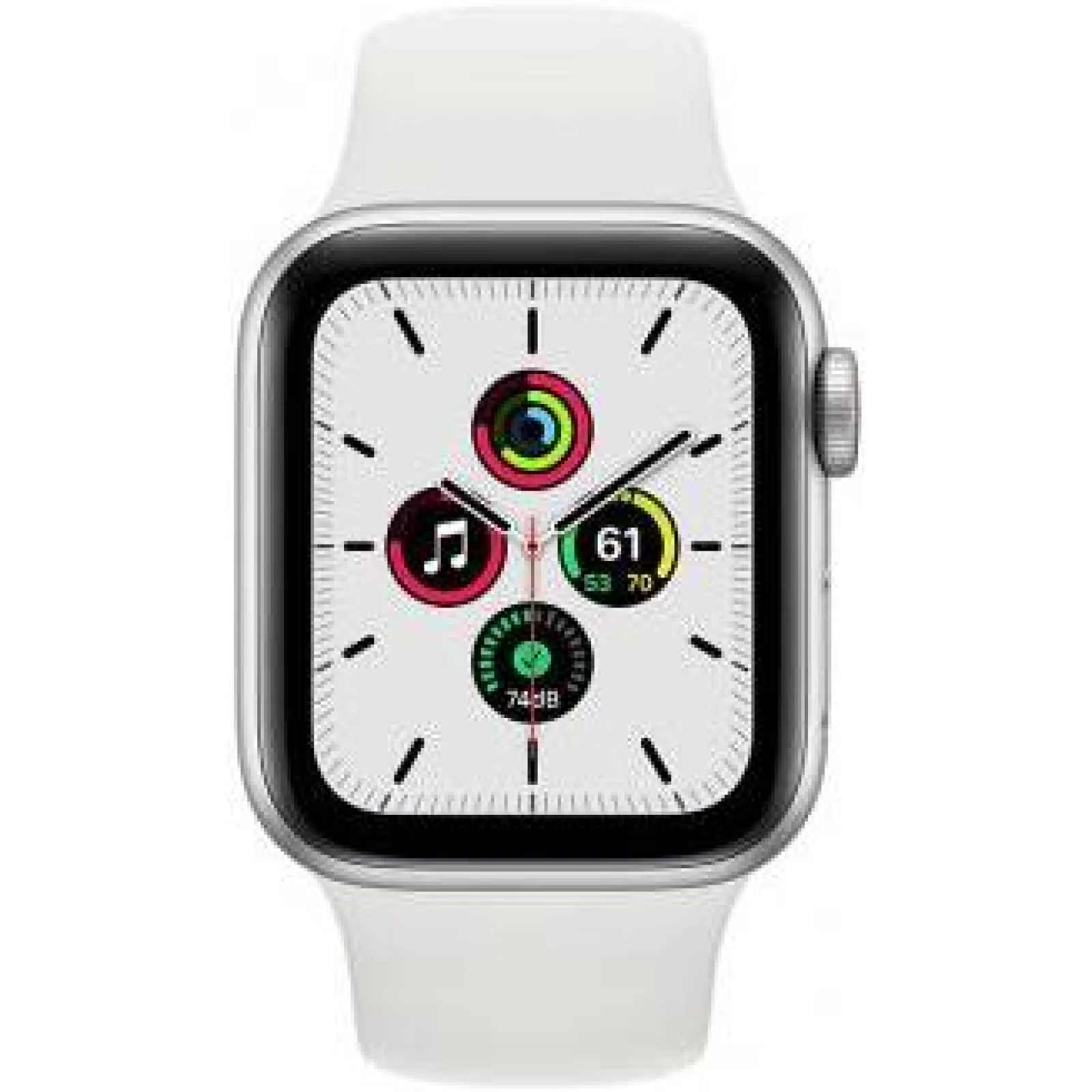Apple Watch SE GPS + Cellular 44mm Silver Aluminum Case with White Sport Band (MYEM2, MYEV2)