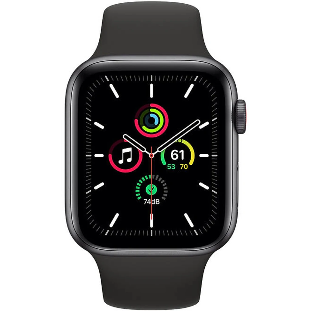 Apple Watch SE GPS + Cellular 40mm Space Gray Aluminum Case with Black Sport Band (MYED2, MYEK2)
