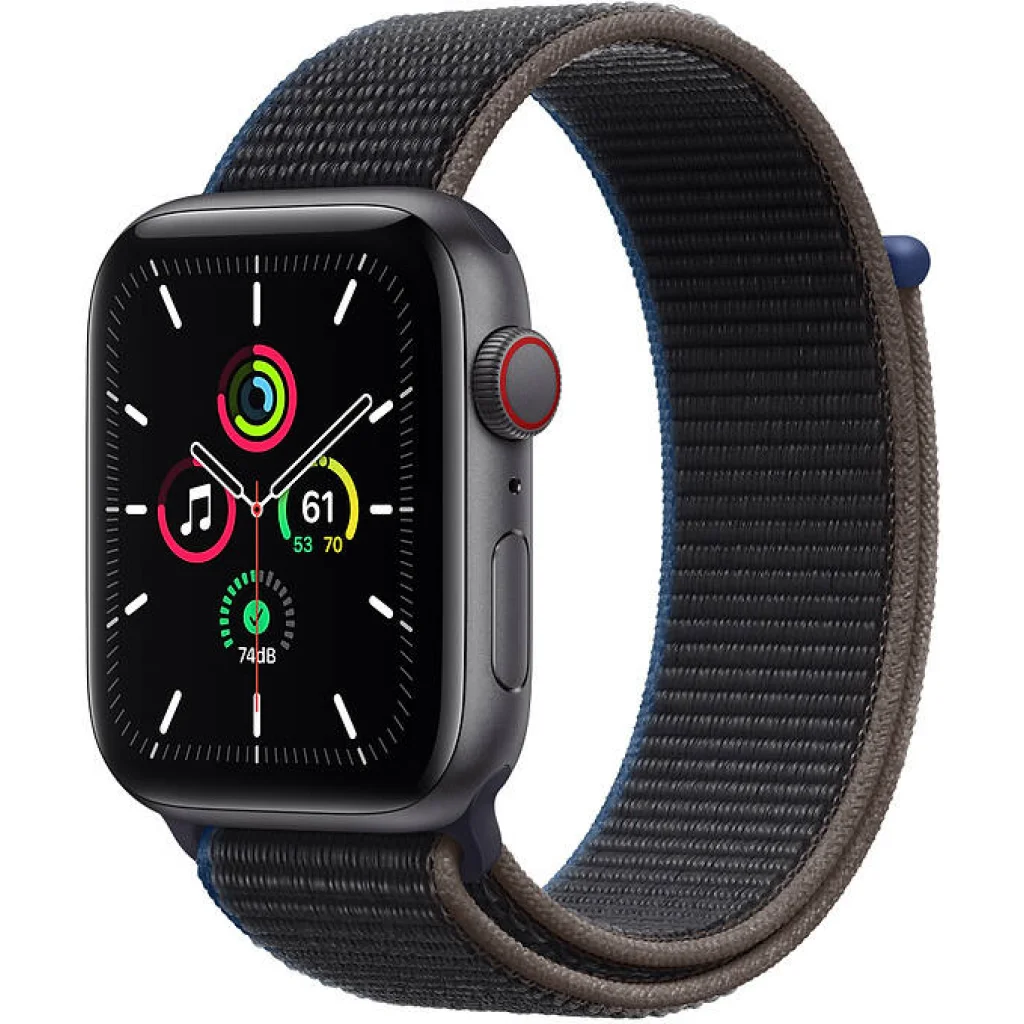 Apple Watch SE GPS + Cellular 44mm Space Gray Aluminum Case with Charcoal Sport Loop (MYEU2, MYF12)