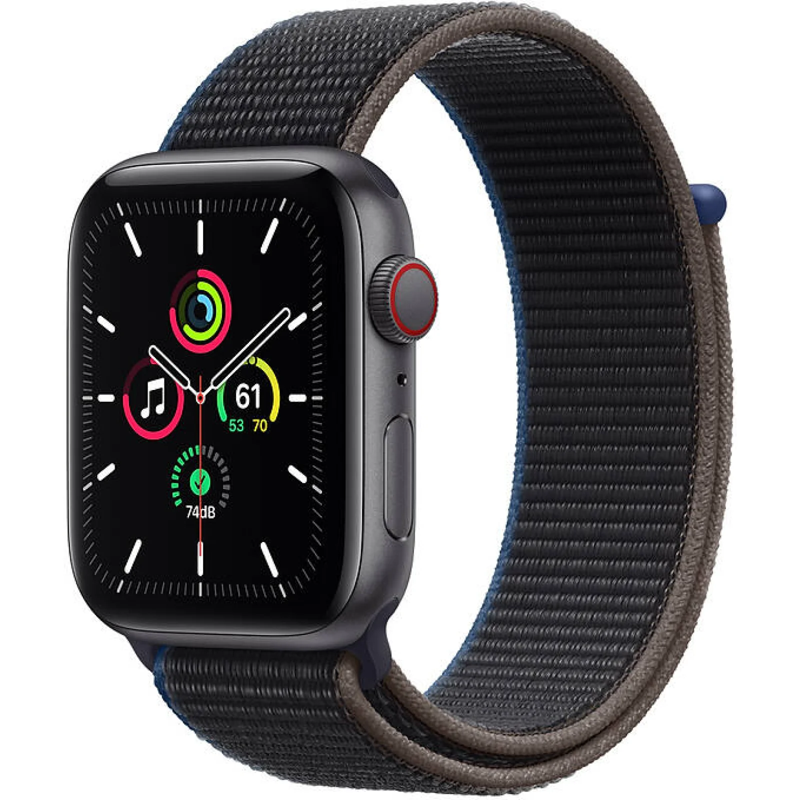 Apple Watch SE GPS + Cellular 44mm Space Gray Aluminum Case with Charcoal Sport Loop (MYEU2, MYF12)