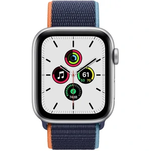Apple Watch SE GPS + Cellular 44mm Silver Aluminum Case with Deep Navy Sport Loop (MYEN2, MYEW2)