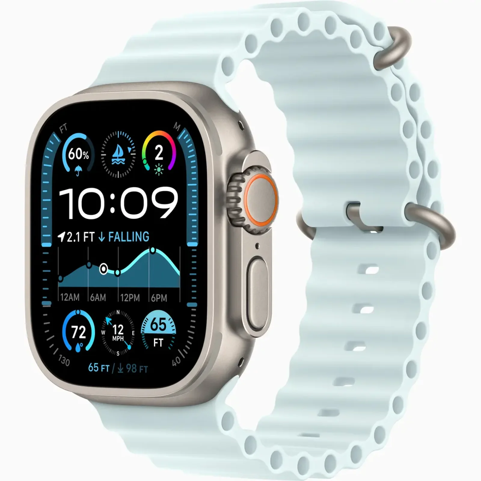 Смарт-годинник Apple Watch Ultra 2 GPS + Cellular 49mm Natural Titanium Case with Ice Blue Ocean Band (MYT03, MXTF3)
