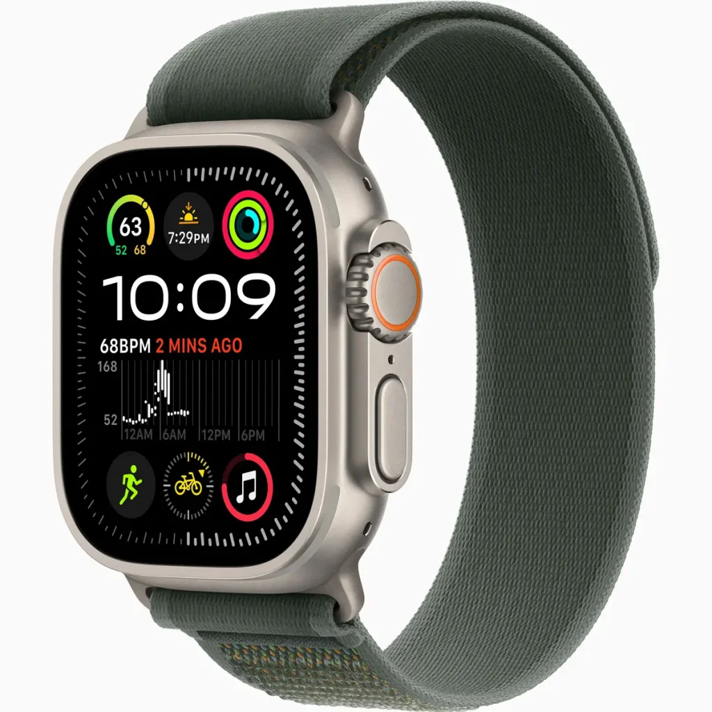 Ремешок Apple Green/Natural Titanium Finish Trail Loop M/L для Apple Watch 44mm, 45mm, 49mm (MXTP3)