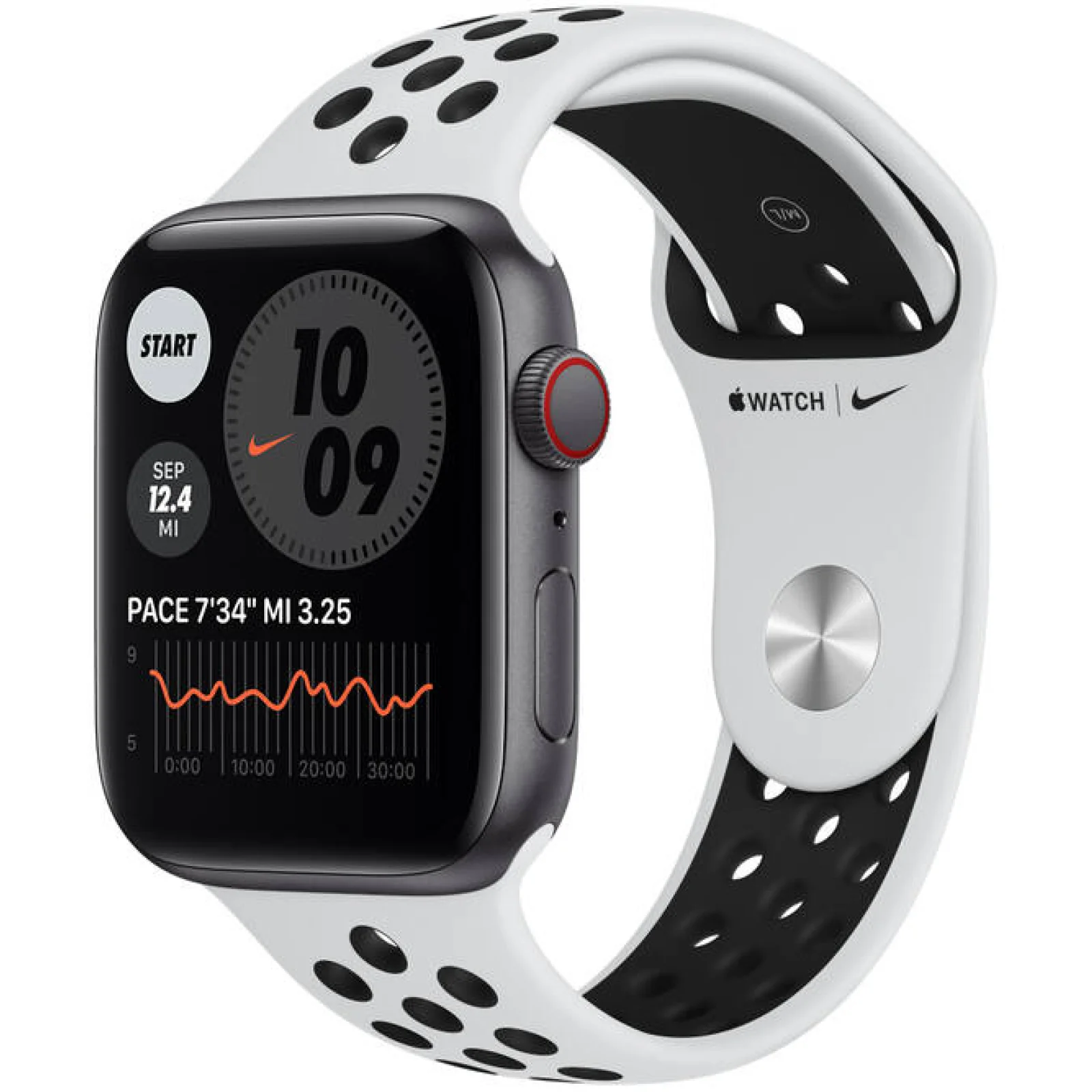 Apple Watch Nike SE GPS + Cellular 44mm Space Gray Aluminum Case with Pure Platinum/Black Nike Sport Band (MYYP2)