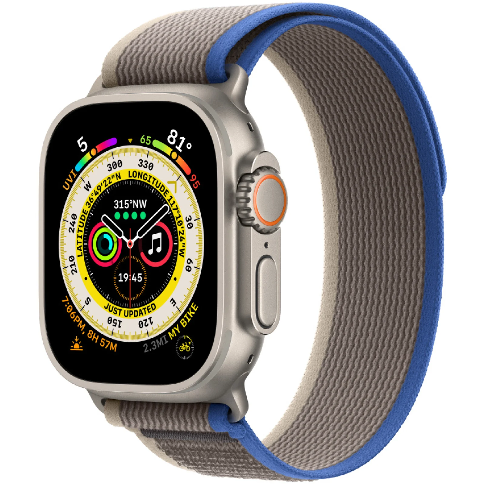 Ремінець Apple Blue/Gray Trail Loop S/M для Apple Watch 44mm, 45mm, 49mm (MQEJ3)
