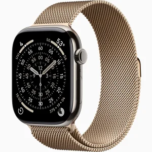 Смарт-часы Apple Watch Series 11 GPS + Cellular 42mm Natural Titanium Case with Gold Milanese Loop (MF9H4, MGJ04)