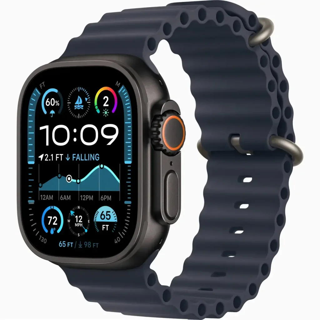 Смарт-годинник Apple Watch Ultra 2 GPS + Cellular 49mm Black Titanium Case with Navy Ocean Band Natural Titanium Finish (MYTC3, MXTH3)