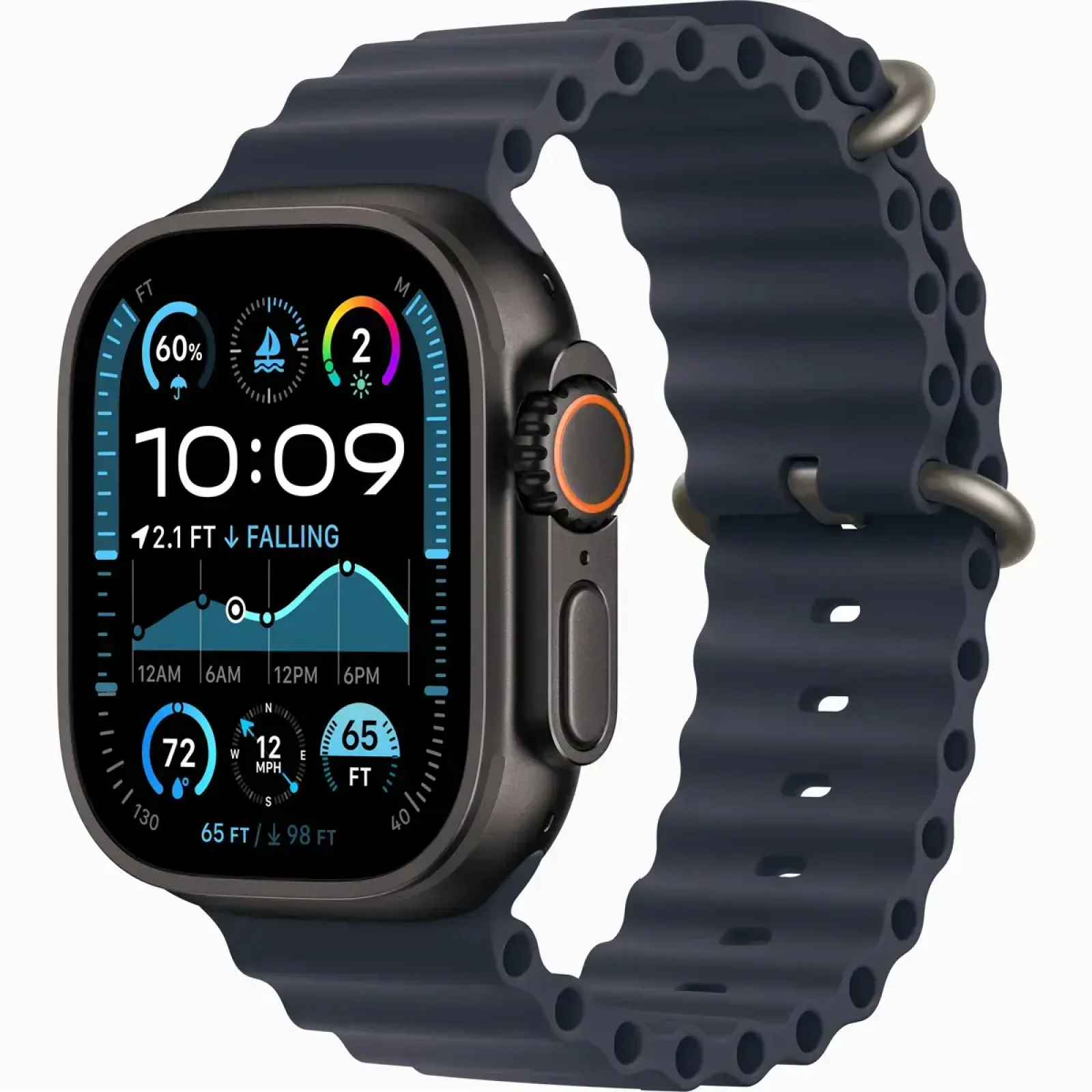 Смарт-часы Apple Watch Ultra 2 GPS + Cellular 49mm Black Titanium Case with Navy Ocean Band Natural Titanium Finish (MYTC3, MXTH3)