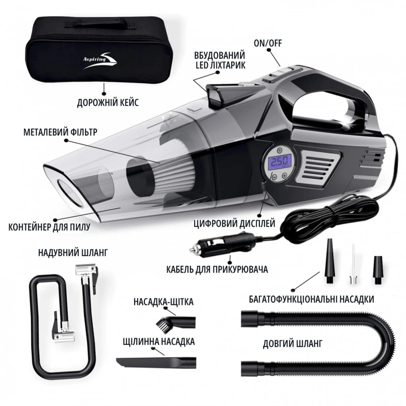 Автомобильный пылесос Aspiring Windstorm 2 with Inflator 2 in 1 (WIN3090W) UA