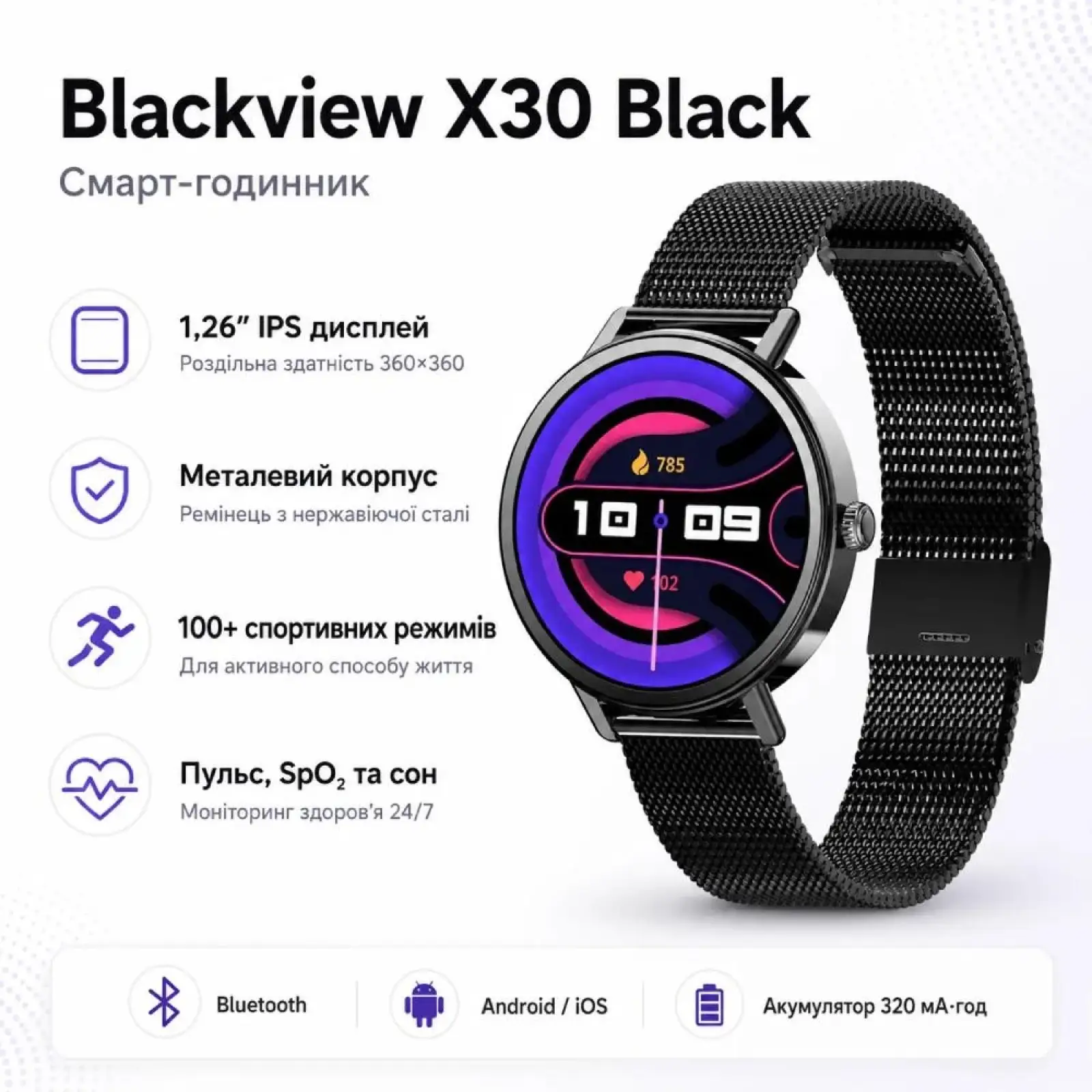 Смарт-годинник Blackview X30 Black (6931548327073)