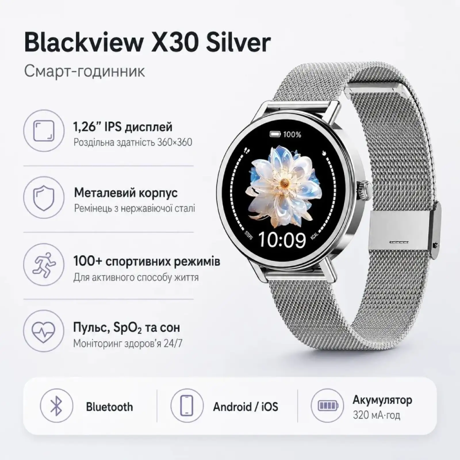 Смарт-годинник Blackview X30 Silver (6931548327080)