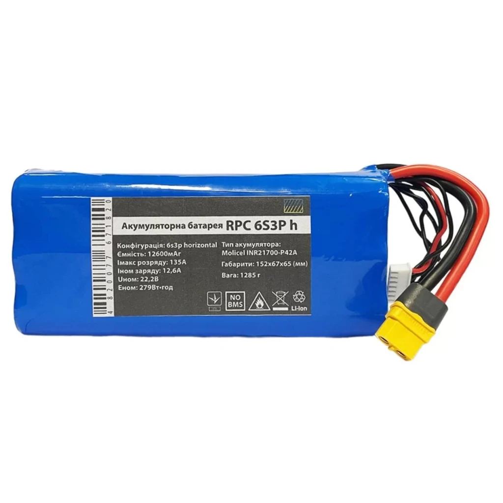 FPV Акумулятор 6s3p Molicel INR-21700 P42A (12600mAh, 90А,1320g)