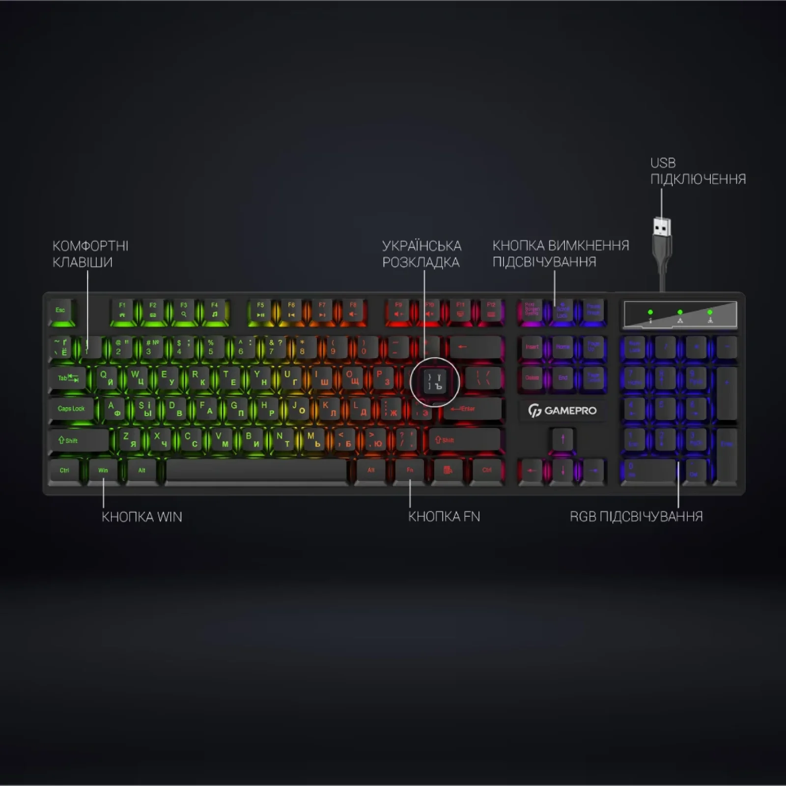 Клавиатура GamePro GK296 RGB Black UA