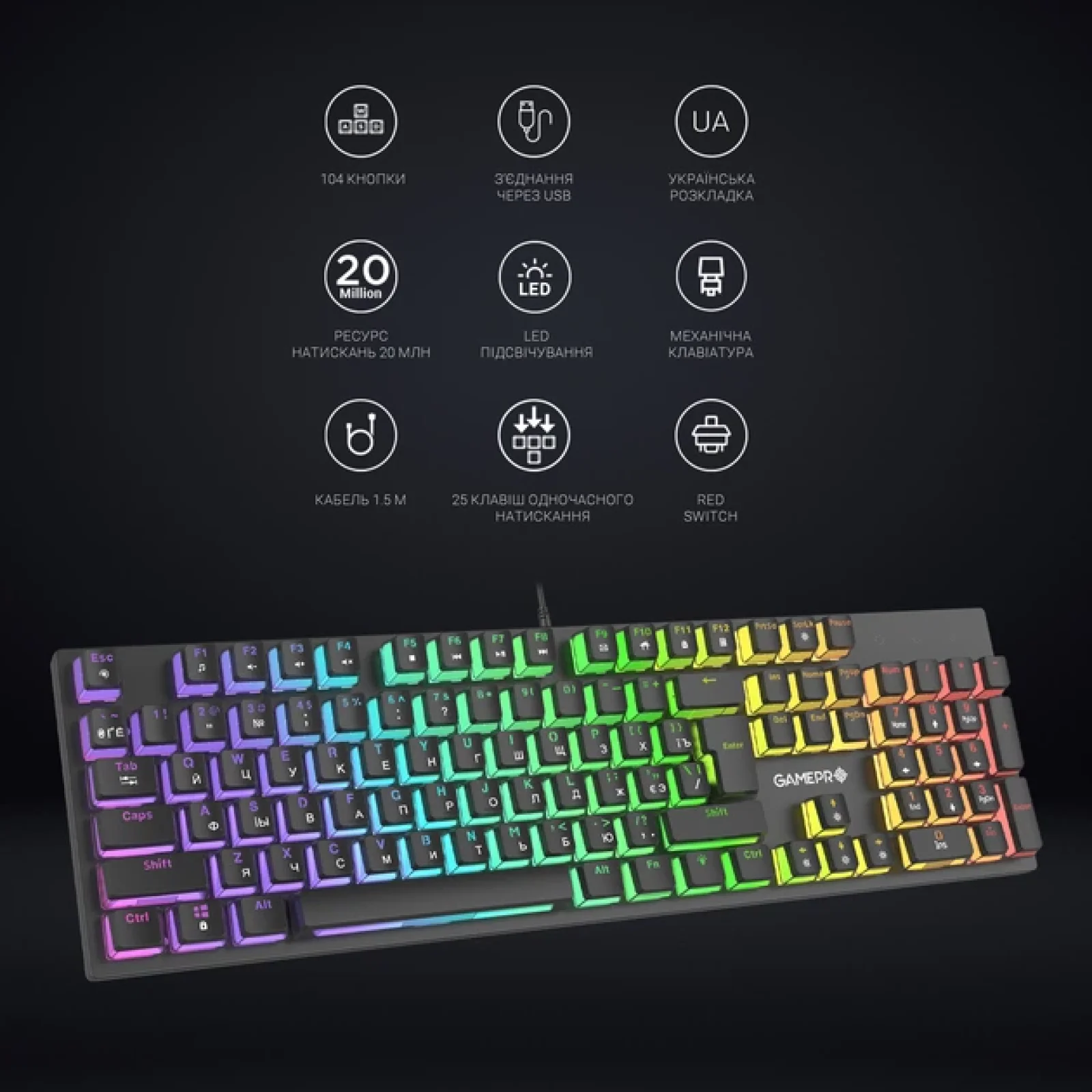 Клавиатура GamePro MK85R Black UA