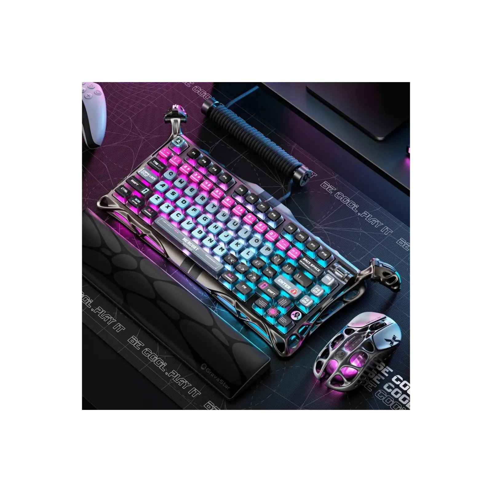 Клавиатура GravaStar Mercury V75 Pro Magnetic Jade Gaming Cyberpunk (GSV75PRO_U_RM_EGRY) UA
