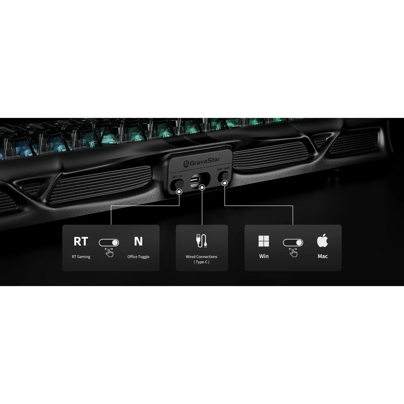 Клавіатура механічна GravaStar Mercury V75 80keys Magnetic Jade Pro Stealth Black (GS_V75_BLK) UA