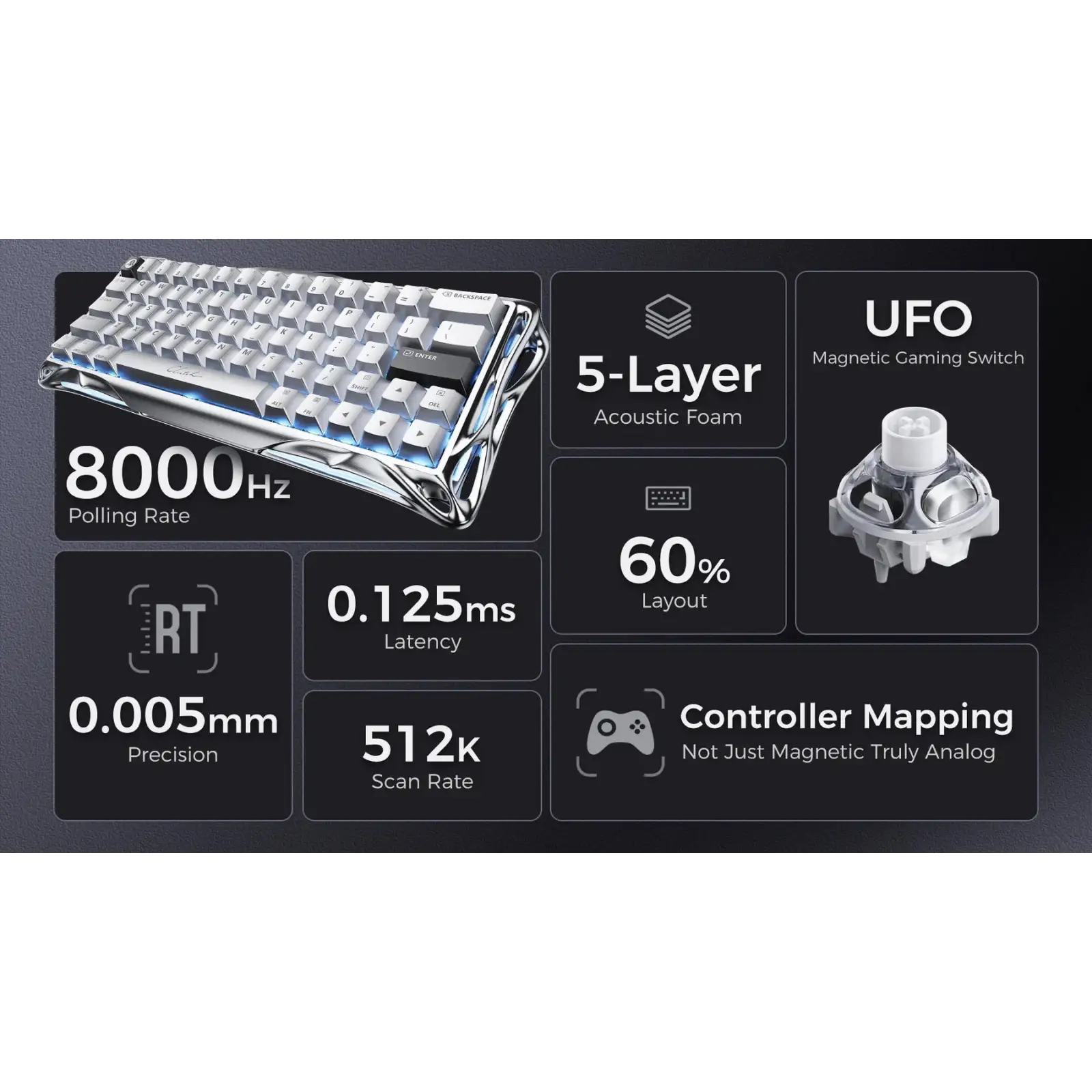 Клавіатура GravaStar Mercury V60 Pro Chrome Silver (GSV60PRO_XTAL_SLV) UA