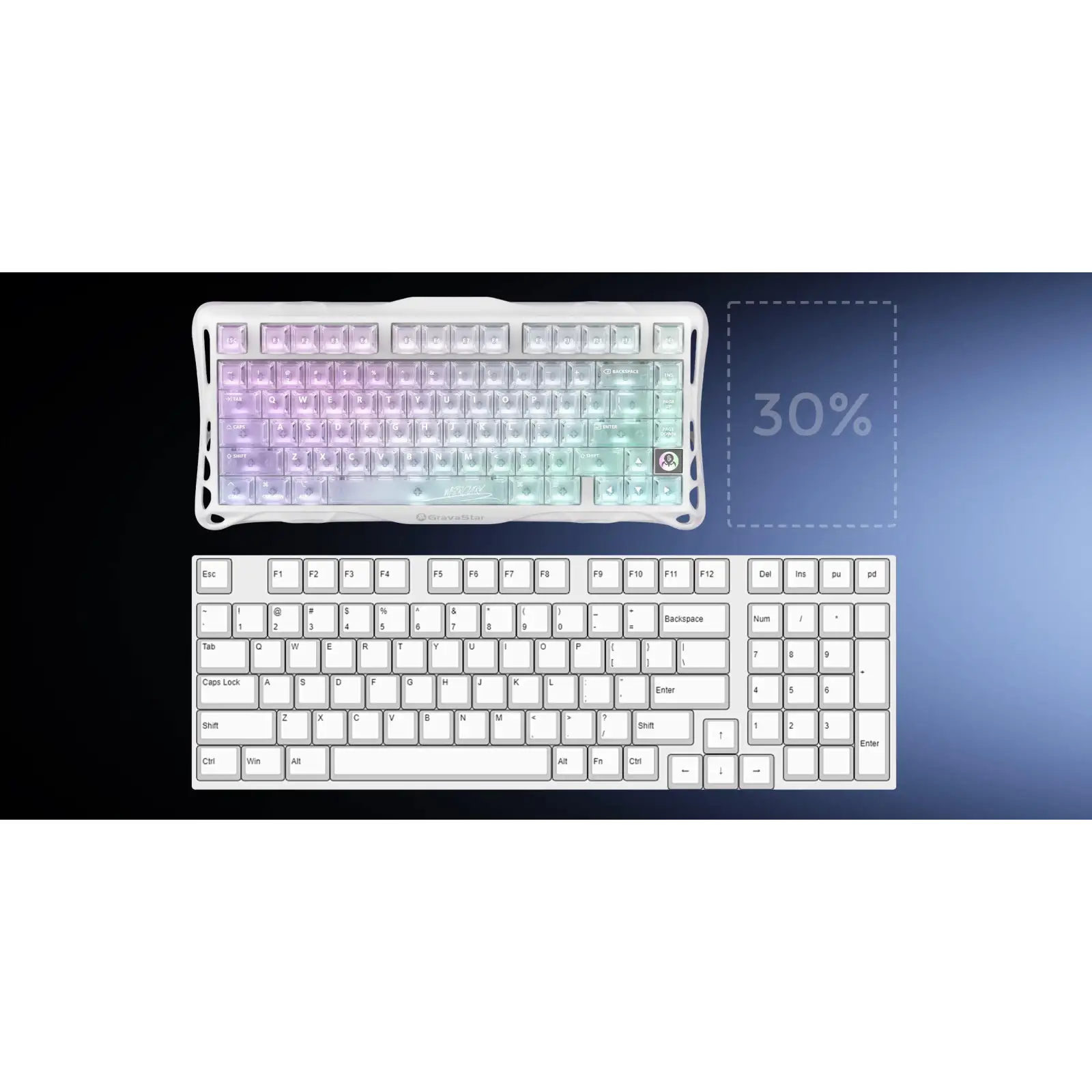 Клавіатура GravaStar Mercury K1 Lite GravaStar x BSUN Grey RGB Crystal Aurora (GSK1LITE_XTAL_AUROA) UA