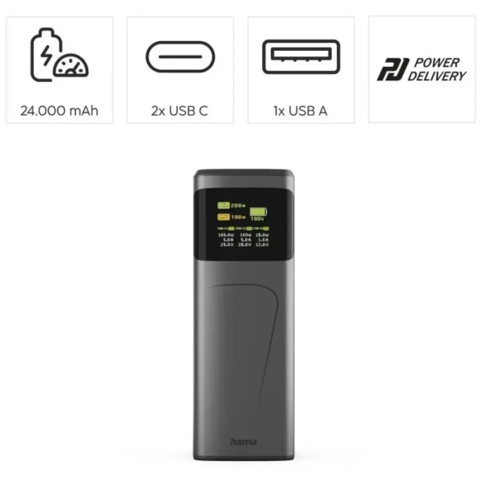 Внешний аккумулятор Hama Power Bank 24000mAh 200W (201743)