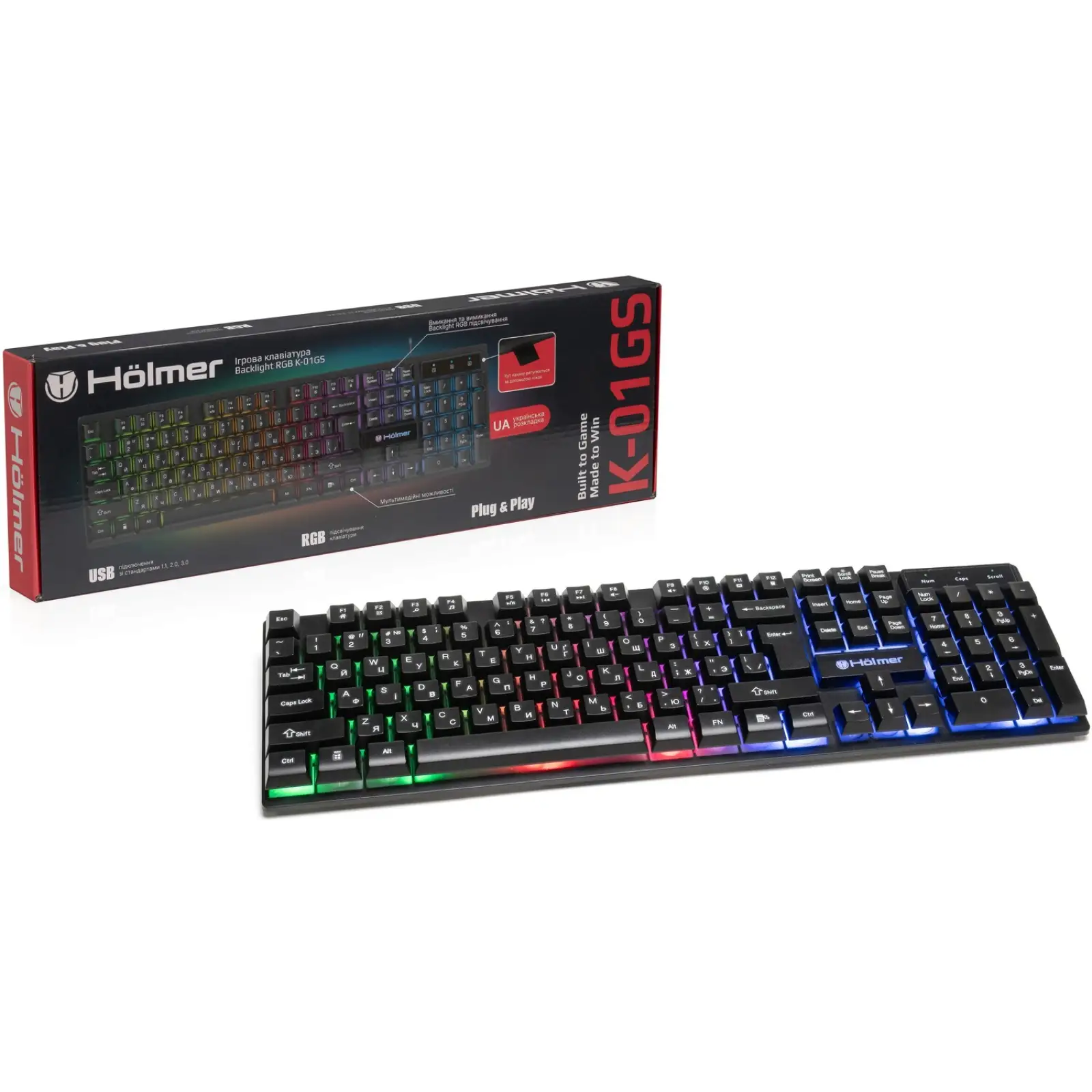 Клавиатура Holmer K-01GS Black Rainbow Gap Light UA