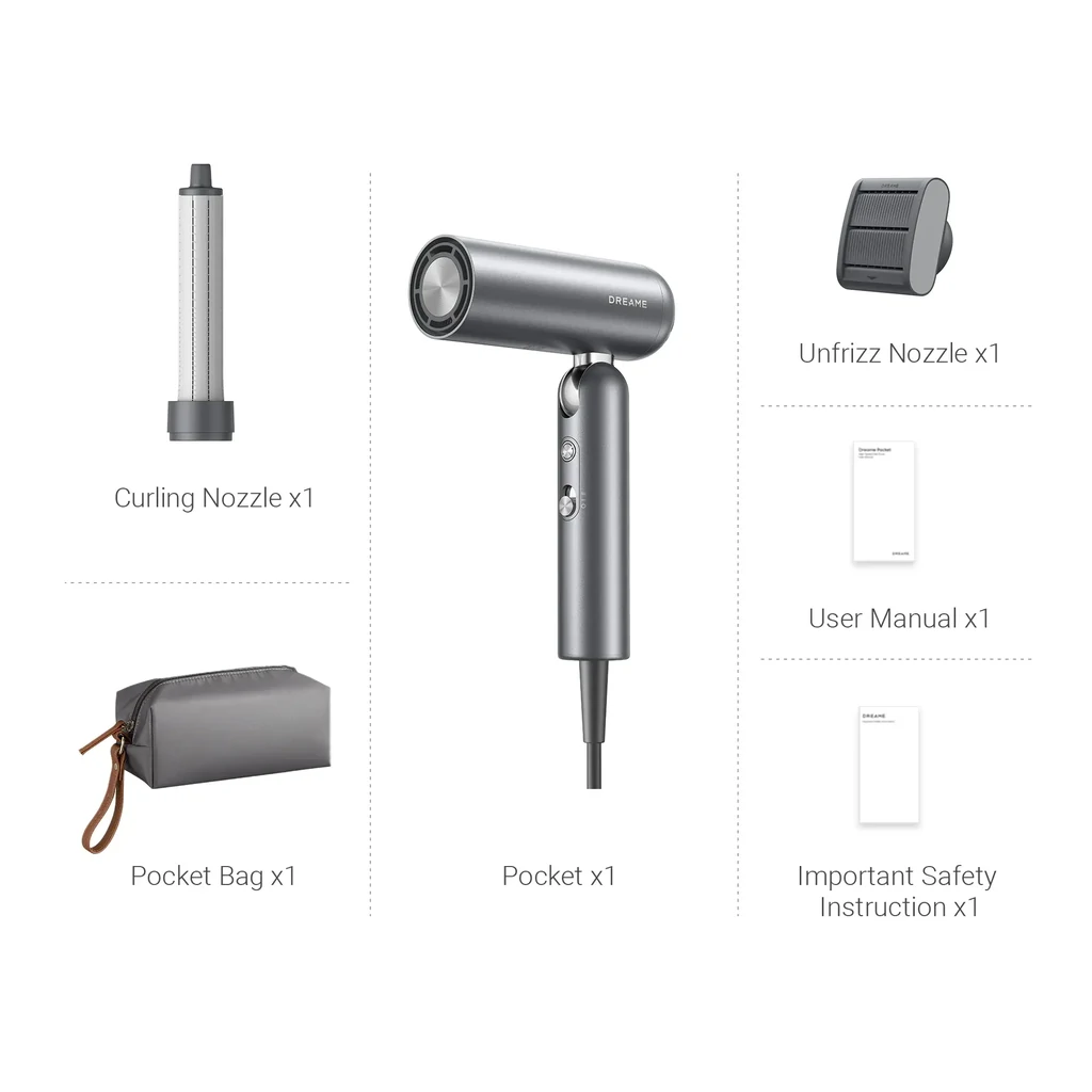Фен Dreame Pocket High-Speed Hair Dryer Space Grey AHD51-GR UA