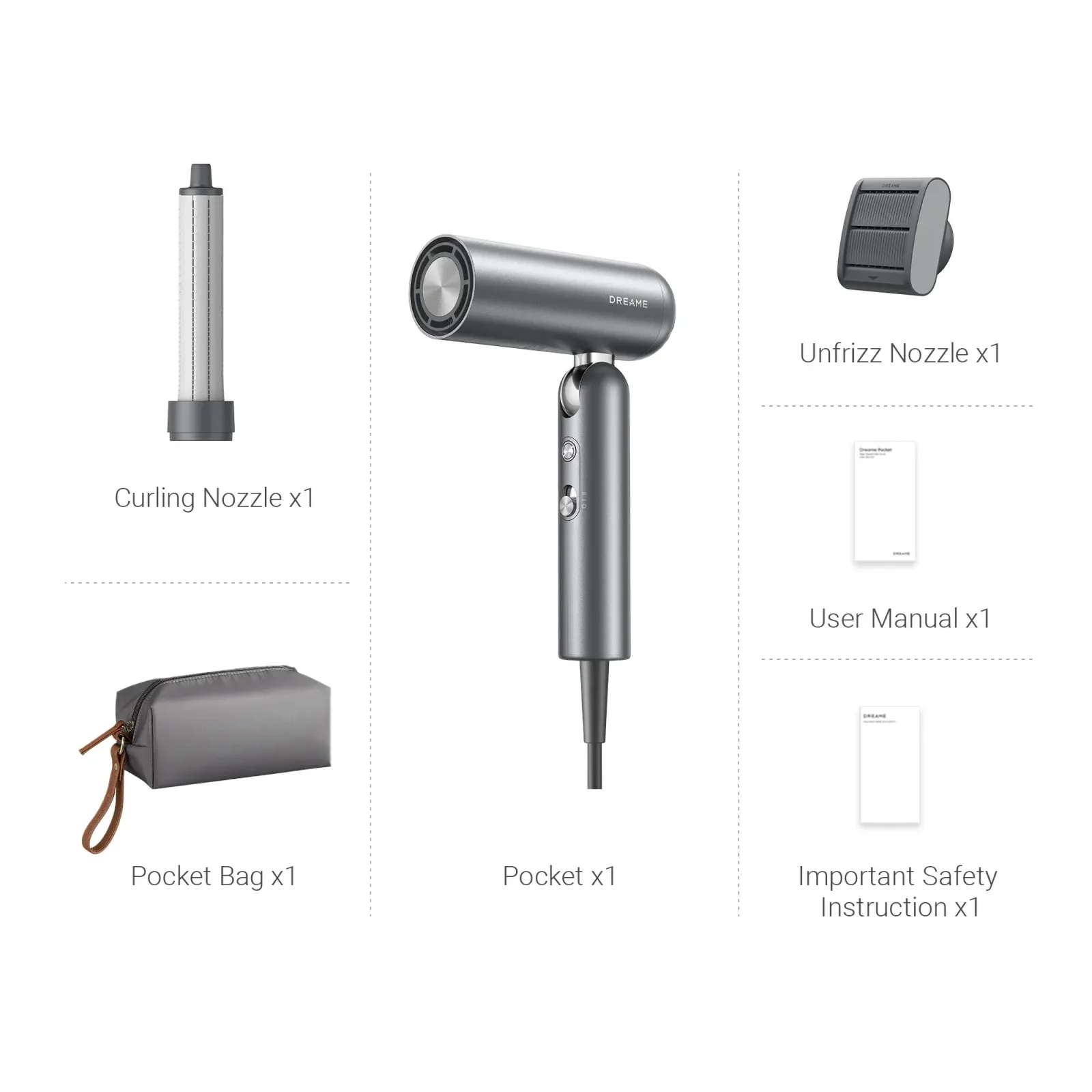 Фен Dreame Pocket High-Speed Hair Dryer Space Grey AHD51-GR