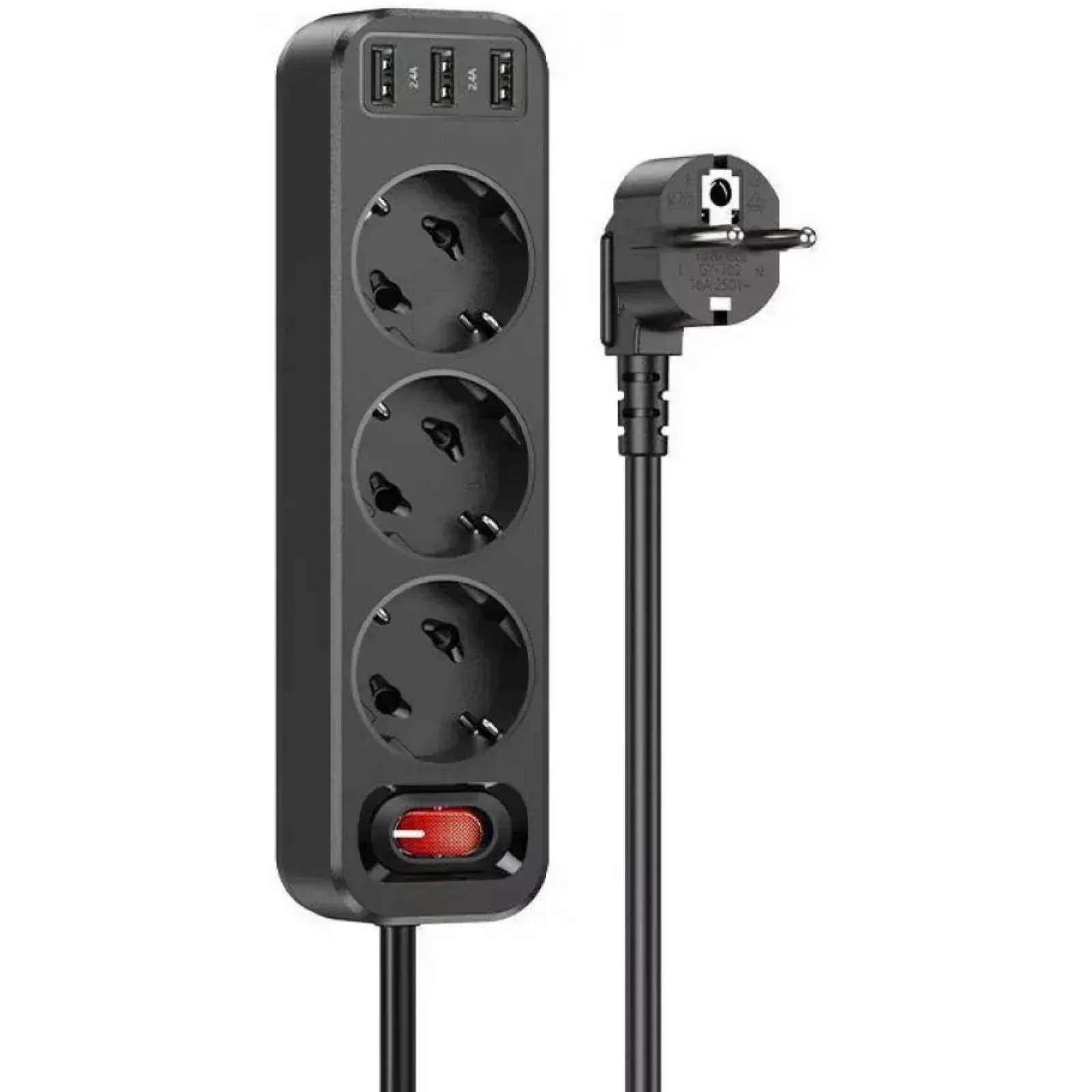 Мережевий фільтр Hoco NS2 3 розетки + 3 USB 1.8m Black