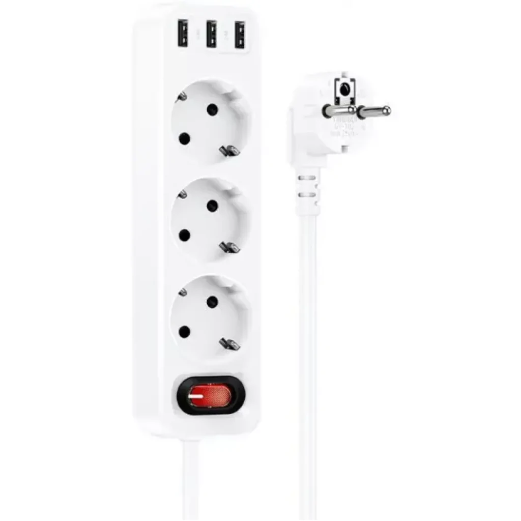 Сетевой фильтр Hoco NS2 3 розетки + 3 USB 1.8m White