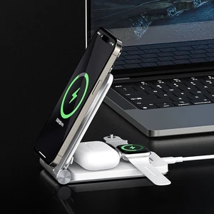 Бездротова зарядка MAXCO 3in1 15W Folding Wireless Charger Grey (MW08)