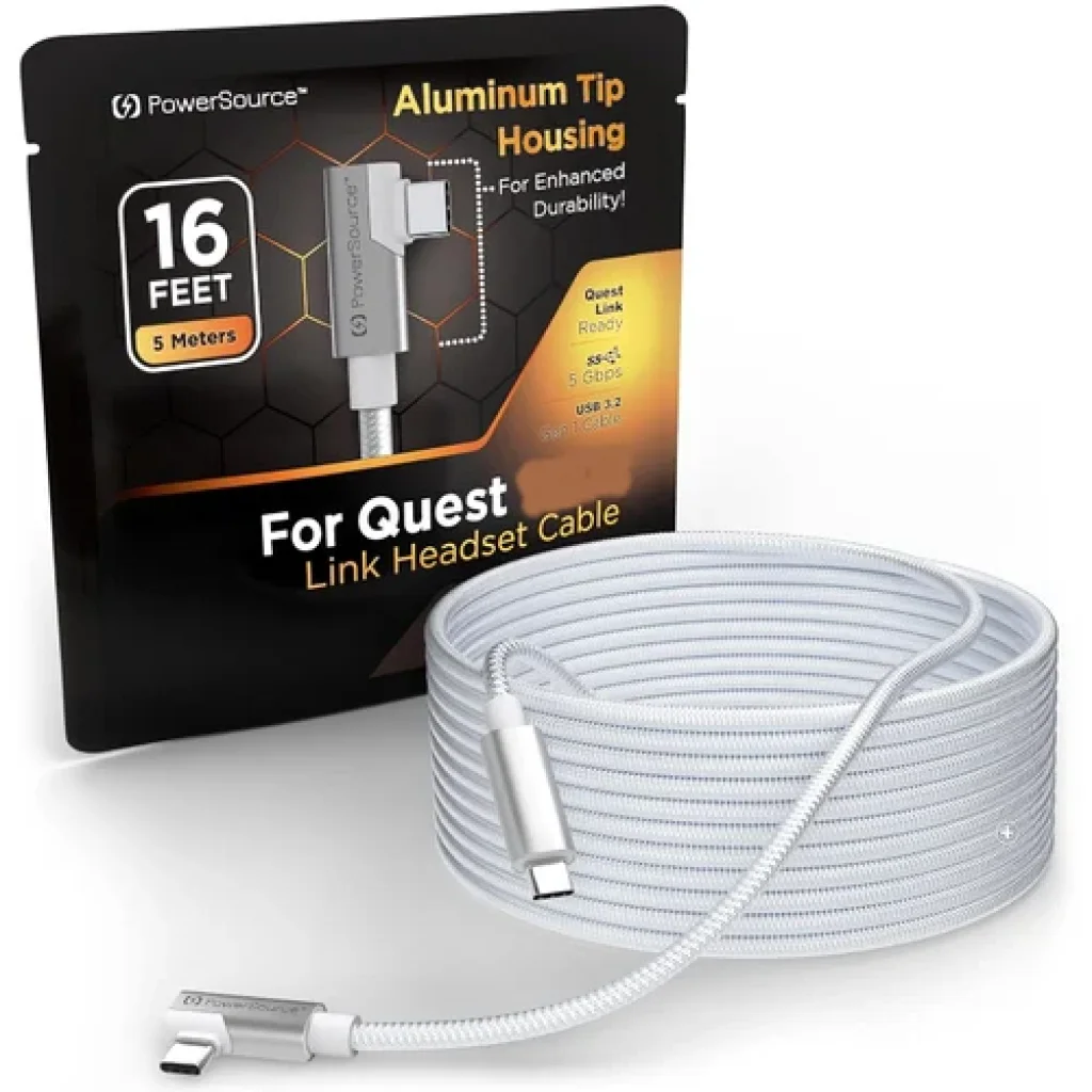 Кабель PowerSource Link USB 3.2 Type C to Type C Compatible 5m (16FT) White with Oculus Quest 2, Quest 3, Quest Pro, Pico 4