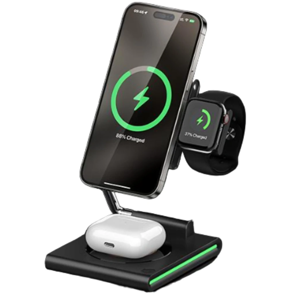 Беспроводная зарядка MAXCO 3in1 15W Wireless Charger Black (MW07)