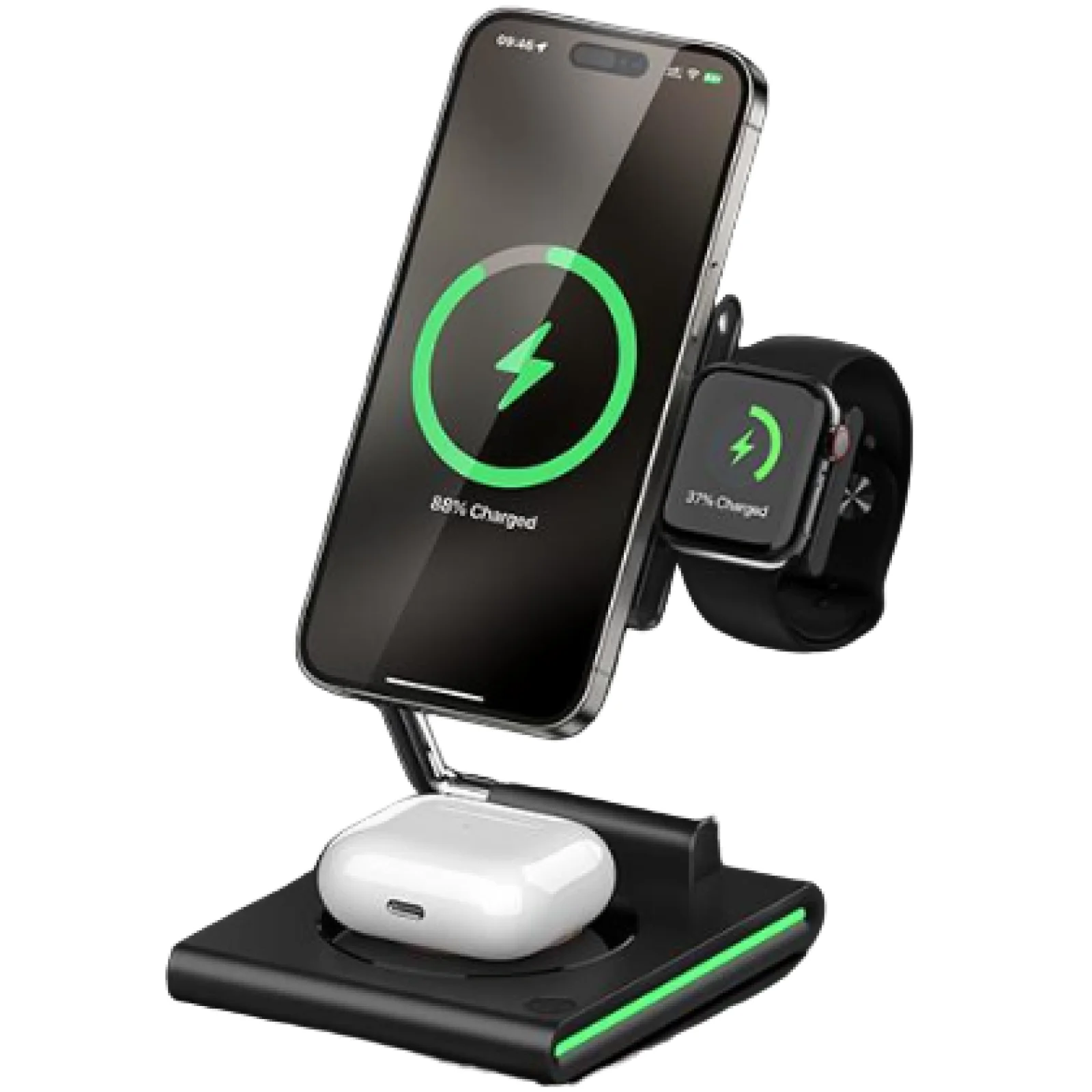 Беспроводная зарядка MAXCO 3in1 15W Wireless Charger Black (MW07)