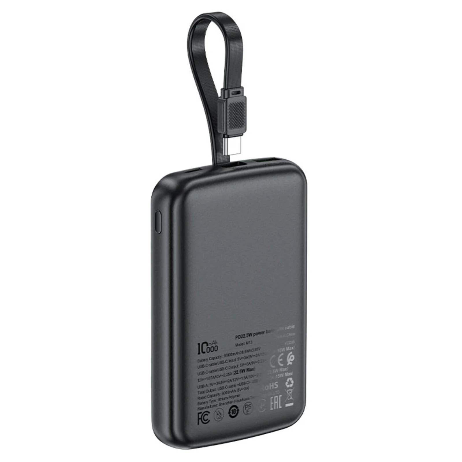 Зовнішній акумулятор Acefast M13 PD22.5W Power Bank with Cable 10000mAh Black