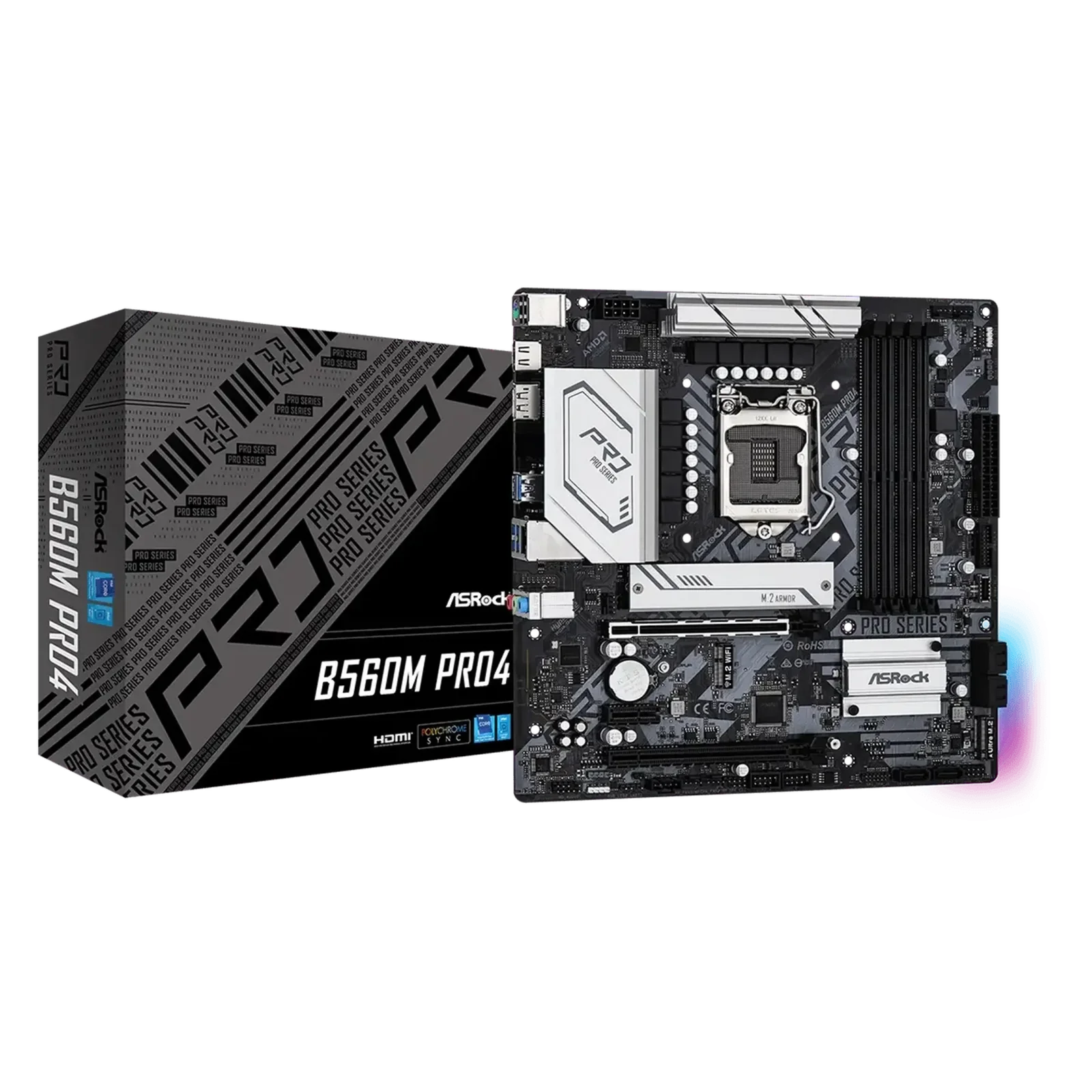 Материнская плата ASRock B560M Pro4 + Intel Pentium G6405 + LC-Power 8GB DDR4 3600MHz RGB (Renkforce PC Tuning Kit)