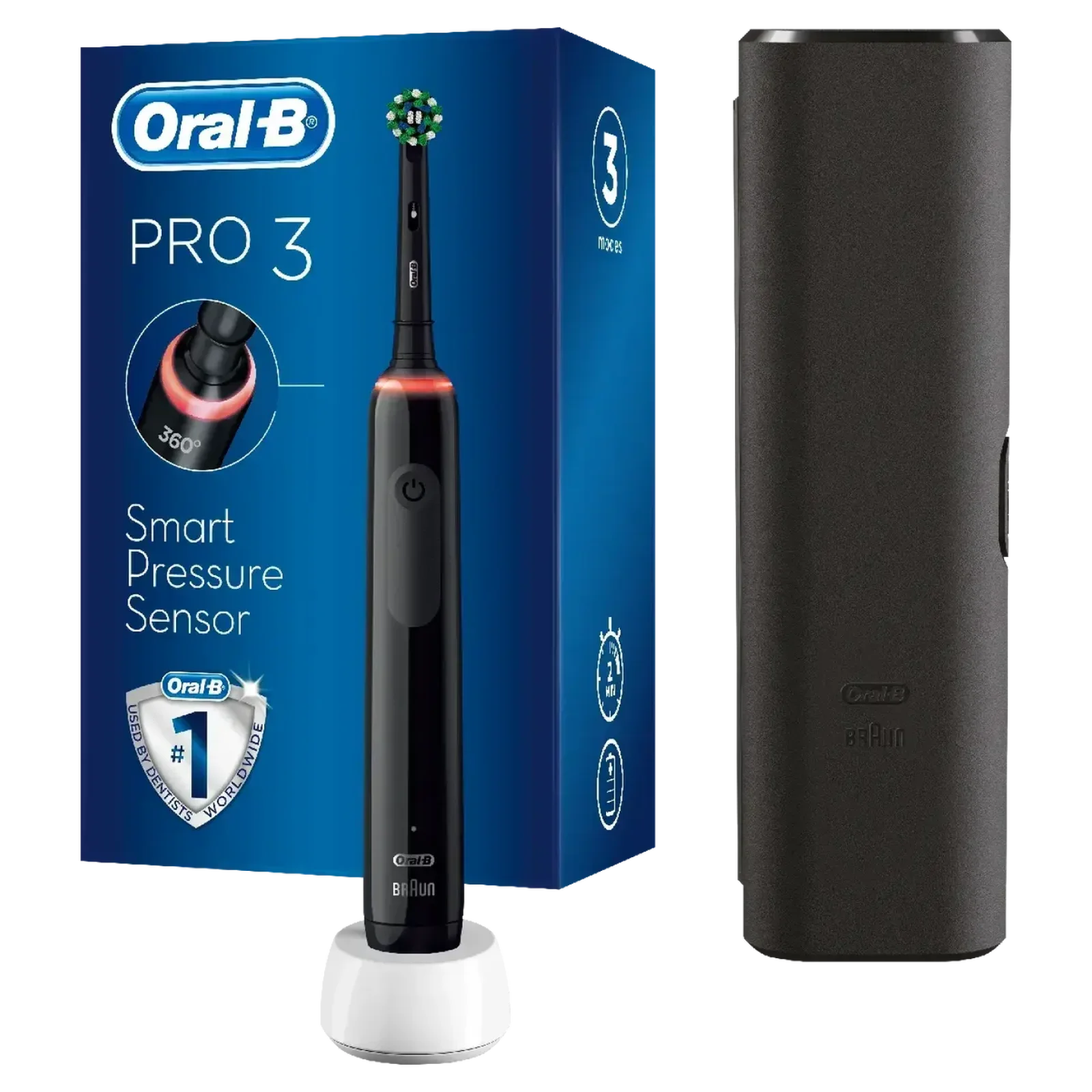 Електрична зубна щітка Oral-B Pro 3 3500 Black + Mondrian Travel Case (D505.513.3X)