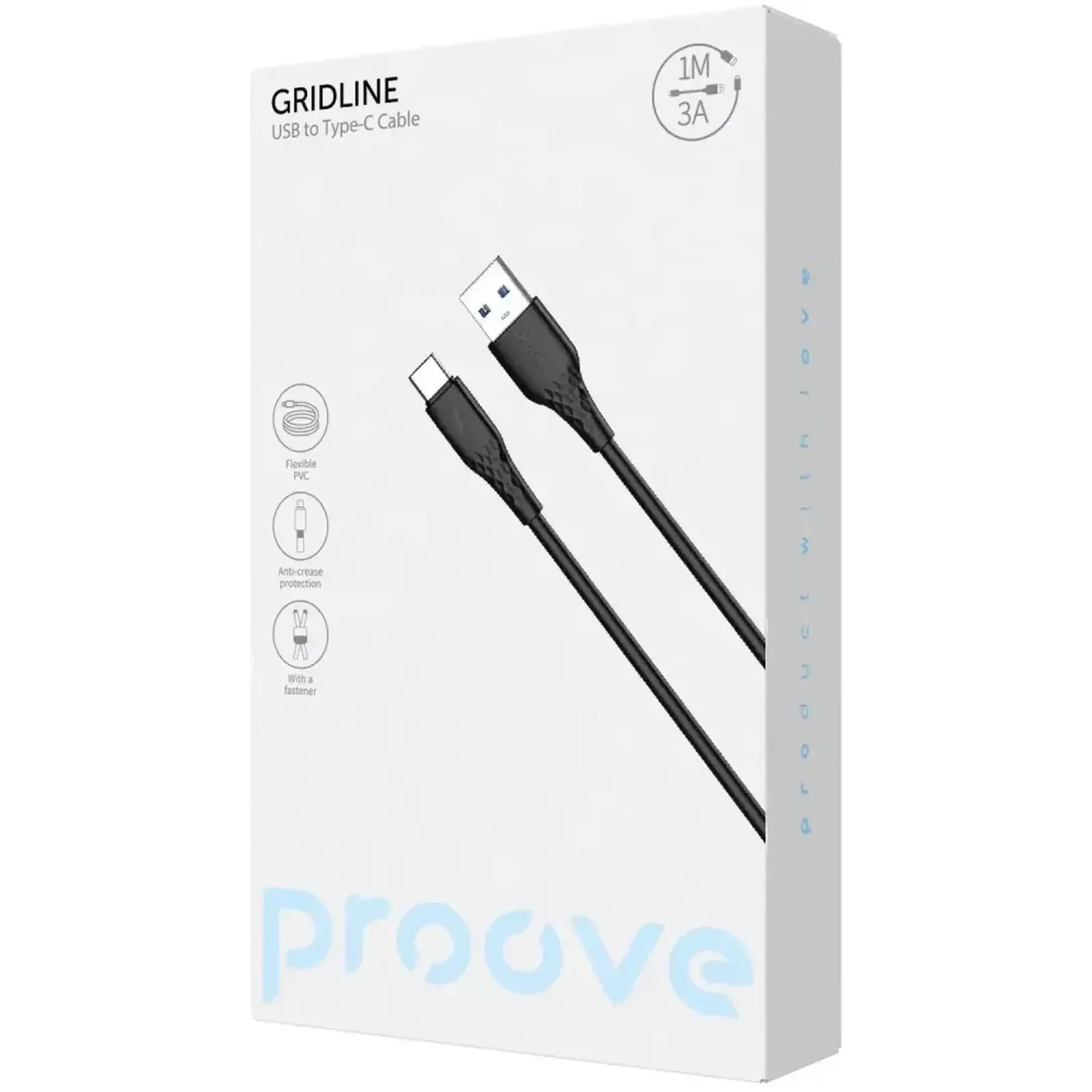Кабель Proove GridLine USB to Type-C 3A (1m) Black
